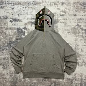Authentic Bape 2000’s Quarter Zip Green Camo Shark Hoodie L